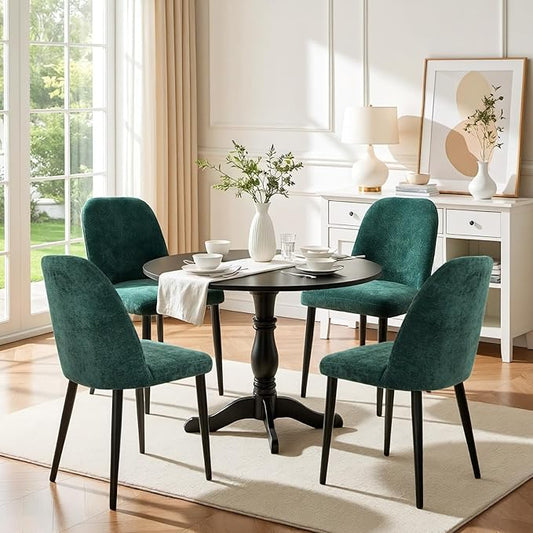 Upholstered Dining Chairs Set of 4, Mid Century Modern Fabric Dining Room Chair High-Back Padded Kitchen Chairs with Padded Seat and Metal Legs for Kitchen Dining Room Restaurant Cafe, Green