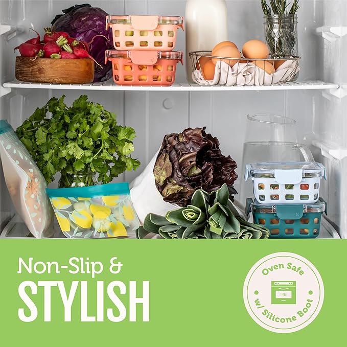 Ello Duraglass 3.4 Cup Meal Prep Sets 10Pc, 5 Pack Set- Glass Food Storage Container with Silicone Sleeve and Airtight BPA-Free Plastic Lids, Dishwasher, Microwave, and Freezer Safe, Fruit Salad