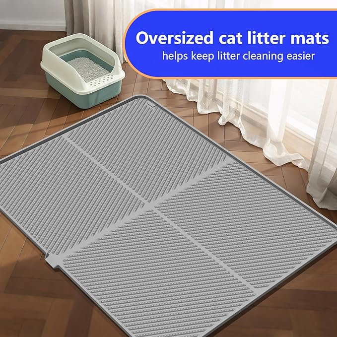 Silicone Cat Litter Mat,Extra Large Litter Trapping Mat,Waterproof,Litter Box Mat for Floor,Easy Clean,Non-Slip Litter Catcher Mat,Cat Supplies Needs 40" x30.5” (Grey, 40x30.5x0.55 in)