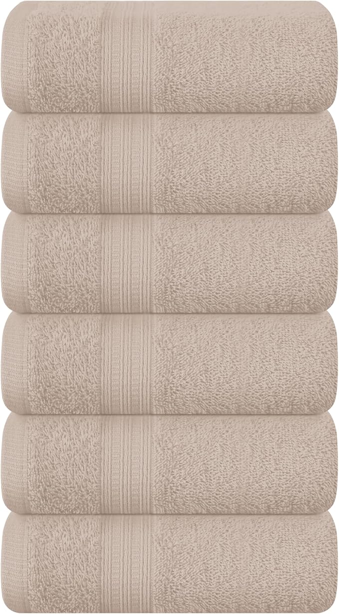 BOUTIQUO Ultra Soft Cotton 6 -Piece Hand Towel Set 16x24 Inch, Ideal for use in Bathroom, Kitchen, Gym, Spa & General Cleaning, Compact & Lightweight Multi Purpose Hand Towels - Tan