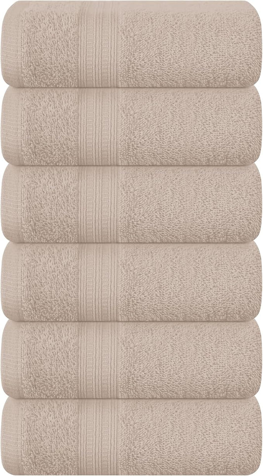 BOUTIQUO Ultra Soft Cotton 6 -Piece Hand Towel Set 16x24 Inch, Ideal for use in Bathroom, Kitchen, Gym, Spa & General Cleaning, Compact & Lightweight Multi Purpose Hand Towels - Tan