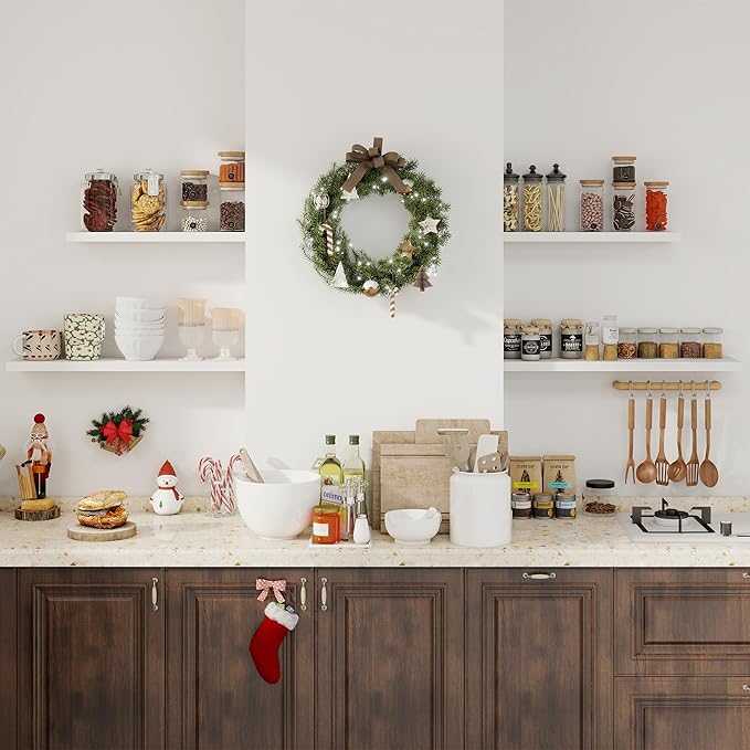 Fun Memories White Floating Shelves for Wall, 48 Inch Floating Shelves for Home Decor, Wall Mounted Rustic Wood Shelves, Bathroom, Hanging Deep Shelf for Bedroom, Living Room, Kitchen, 2 Packs