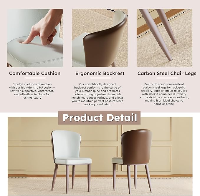 Dining Chairs Set of 2, Modern Faux Leather Dining with Carbon Steel Legs for Living Kitchen Dining Room