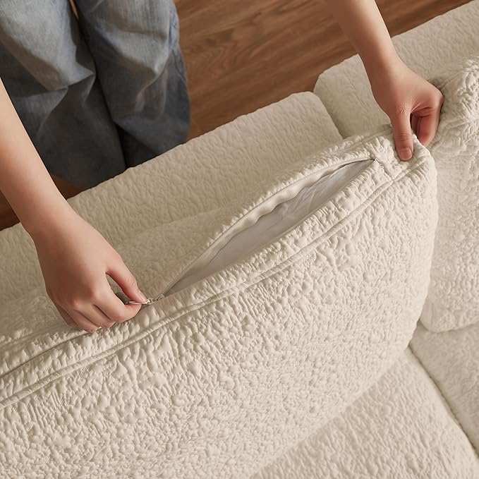 Cilee 110" Modular Sectional Sofa, Cloud Couch with Deep Seat, L-Shape Boneless Sofa, 3 Seat Memory Foam Sofa, No Assembly Required, Upholstered Couch for Living Room, Movable Ottoman, Chenille, Beige