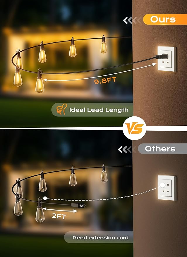 Brightown Outdoor String Lights Patio Lights, 100FT ST38 Shatterproof Dimmable Waterproof Connectable LED Christmas Lights, Hanging Outside Light for Backyard, Porch, Deck, Balcony, Garden, Home Decor