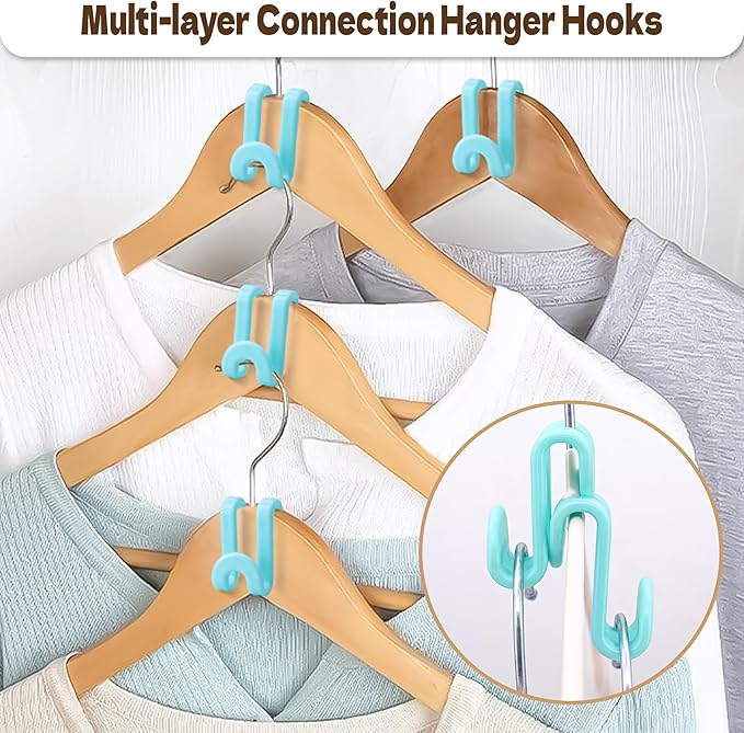 Mlici Hangers Hooks Space Saver, 60 Pack Clothes Connector Hooks, Clothes Stacking Extender for Hangers Closet Organization (Sky Blue)