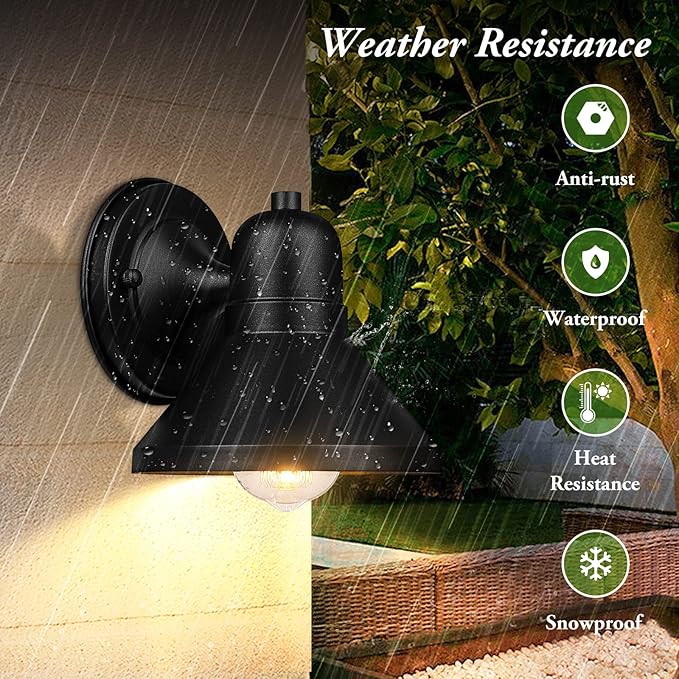 Brightever Outdoor Lanterns, 2-Pack Exterior Light Fixtures, Waterproof Anti-Rust Black Wall Mount Lights, Small E26 Socket Outside Lights for House, Front Porch, Playhouse, Garage