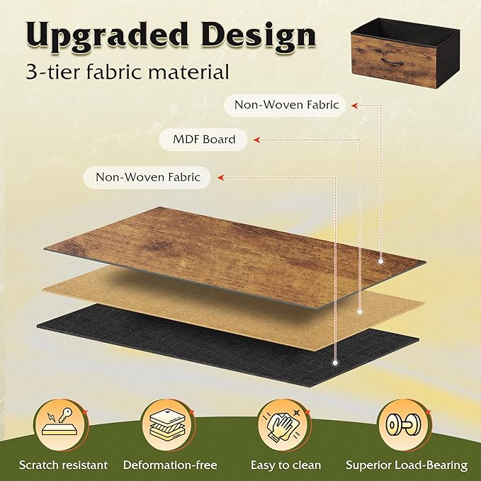 WLIVE Night Stand, Small Dresser with 2 Drawers & Wooden Top, Nightstand with Fabric Bins, Bedside Table End Table for Bedroom, Closet, Entryway, College Dorm, Rustic Brown