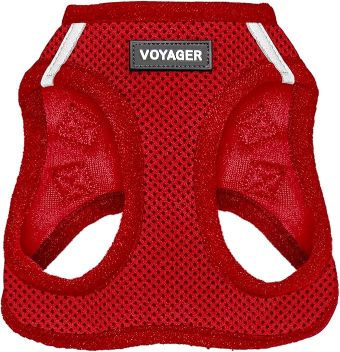 Best Pet Supplies Voyager Step-in Air Harness - All Weather Mesh, Reflective, No Pull Harness for Dogs, Cats - Secure with Hook & Loop Fastener, Buckle, Double D-Rings - Red, L
