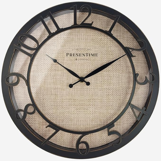 Presentime & Co 13" Farmhouse Series Wall Clock, Cottage Style, Faux Burlap Design, Silent No Ticking, Oil Rubbed Antique Bronze Finish