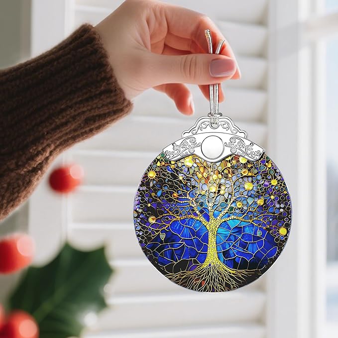 Tree of Life Stained Glass Ornament - Christmas Decorations for Tree | Christmas Ornaments | Holiday Ornament – Holiday Party Gifts | Gift Ideas | Xmas Gift