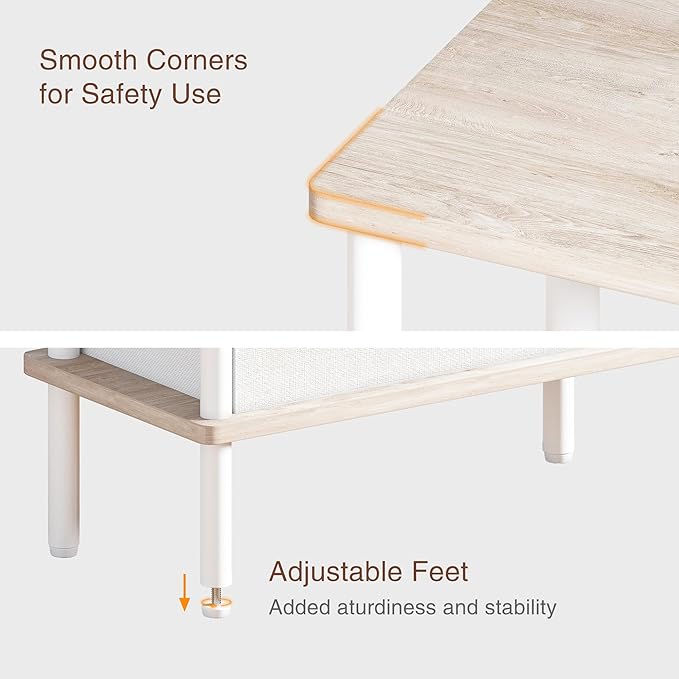 Narrow Side Table with Fabric Basket, Set of 2 End Table for Small Spaces, Slim Nightstand with 3-Tier Storage Shelf, Sofa Beside Table, for Living Room, Bed Room, Natrual Oak