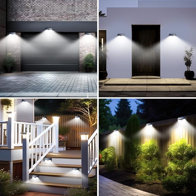 Peasur 318LED Solar Lights Outdoor Motion Sensor, 4 Pack Solar Powered Fence Wall Light IP65 Waterproof, 3 Modes Security Lighting for Outside Yard Patio Deck Step