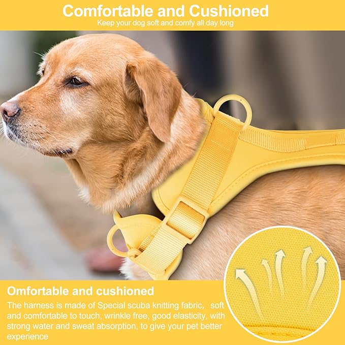 No Pull Lightweight Dog Harness: Adjustable Durable Breathable Mesh Pet Vest Harness with Soft & Comfortable Cushion, for Small Medium Large Dogs (Medium, Butter Yellow)