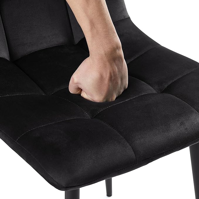 NORDICANA Black Dining Chairs Set of 4, Modern Kitchen & Dining Room Chairs for 4, Upholstered Velvet Cushion Seat and Metal Legs (4 Black Chairs)