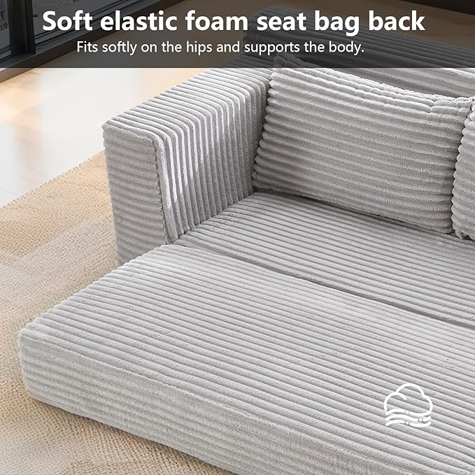 Fefances Loveseat Sofa Bed Boneless Couch, Convertible 2-in-1 Design, Corduroy Fabric - Compact Memory Foam Couch for Small Spaces, Apartments, Home Office & Bedroom （Grey）