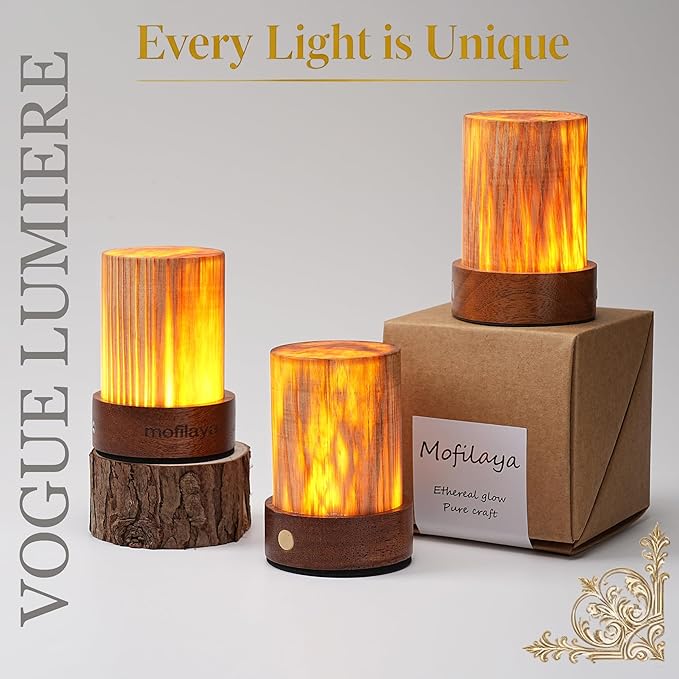 LED Night Light Bedside Mood Lamp Touch Wood Warm Light Festival Cordless Portable Table Lamp Restaurant Bedroom Bar Coffee Outdoor Camping Birthday Gifts for Women Mom Baby Kids (Long)