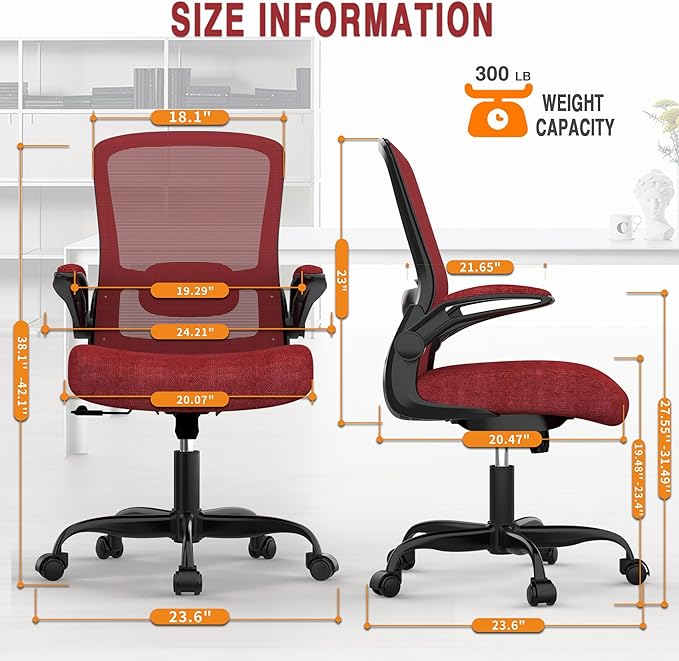 Mimoglad Office Chair, Ergonomic Desk Chair with Adjustable Lumbar Support, High Back Mesh Computer Chair with Flip-up Armrests-BIFMA Passed Task Chairs, Executive Chair for Home Office