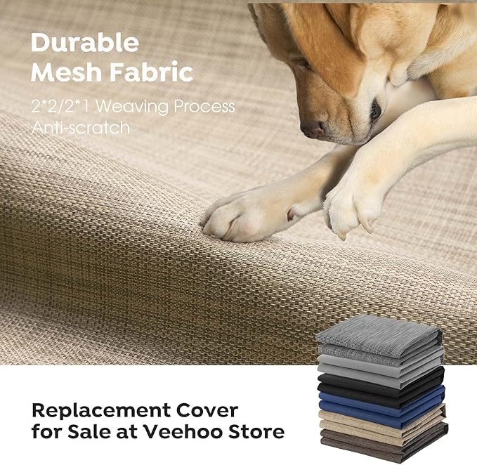 Veehoo Outdoor Elevated Dog Cot Bed, Cooling Raised Pet Bed for Small Dogs, Washable Breathable Mesh Hammock Bed with No-Slip Feet, Indestructible Ground Off Training Platform Cot-22"x17" Beige Coffee