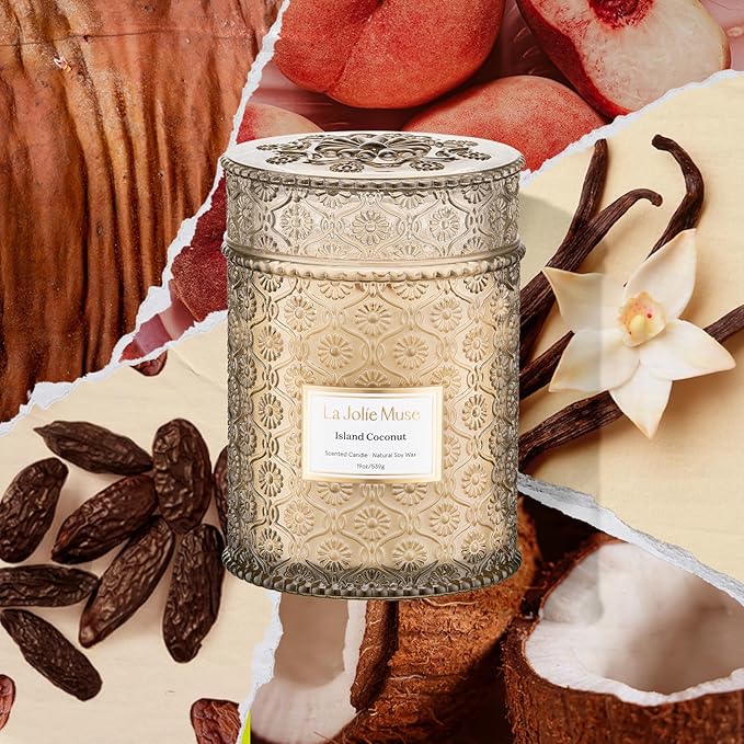 LA JOLIE MUSE Vanilla Coconut Candle – Coconut, Freesia & Vanilla | 19 oz Large Wooden Wick Candle | Natural Soy Wax | 90 Hours Clean Burn | Gift-Ready for Hosts & Gatherings | Elegant Home Décor