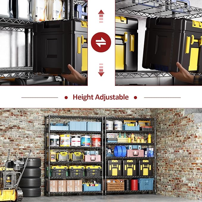 IZEUK 6-Tier Heavy Duty Metal Wire Shelving Unit, Adjustable Storage Rack Organizer for Garage, Kitchen, Office, Basement, Warehouse (Black, 17.7" D x 47.2" W x 82.7" H)