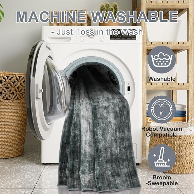 WILLSUN Washable Area Rugs, 4x6 Non-Slip Boho Large Area Rugs for Living Room, Bedroom, Machine Washable Vintage Rug, Indoor Floral Print Carpet for Home Decor, Kid & Pet Friendly Mat