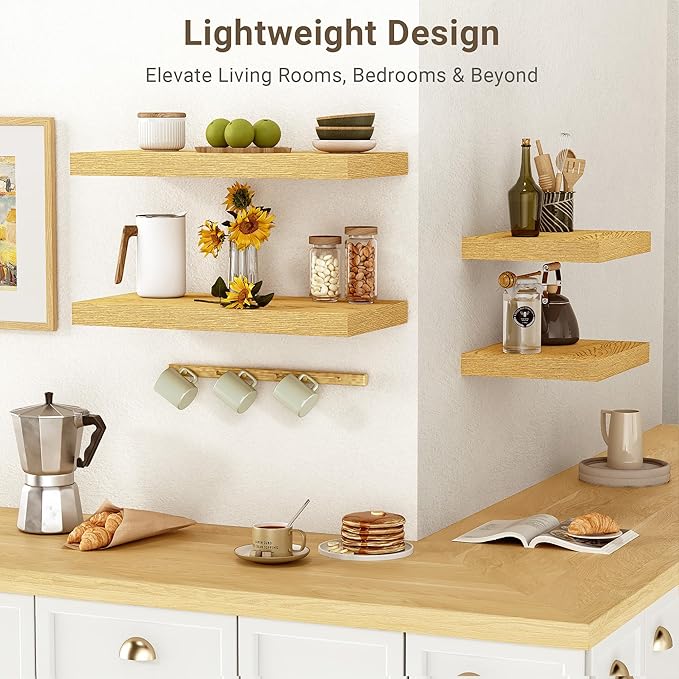 Vivelove 10" Deep Floating Shelves Over Toilet, 16" Wall Shelves for Bathroom Bedroom Kitchen Living Room Laundry Room, Modern Rustic Shelves for Home Decor, 16"x10.2"x1.5", Set of 2, Oak