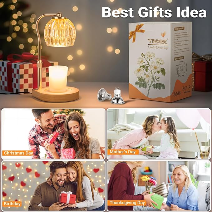 Candle Warmer Lamp with Timer Dimmer Adjustable Height, Gift for Women Mom, House Warming New Home Cozy Decor, Wax Melt Warmer for Jar Candles with 2 Bulbs