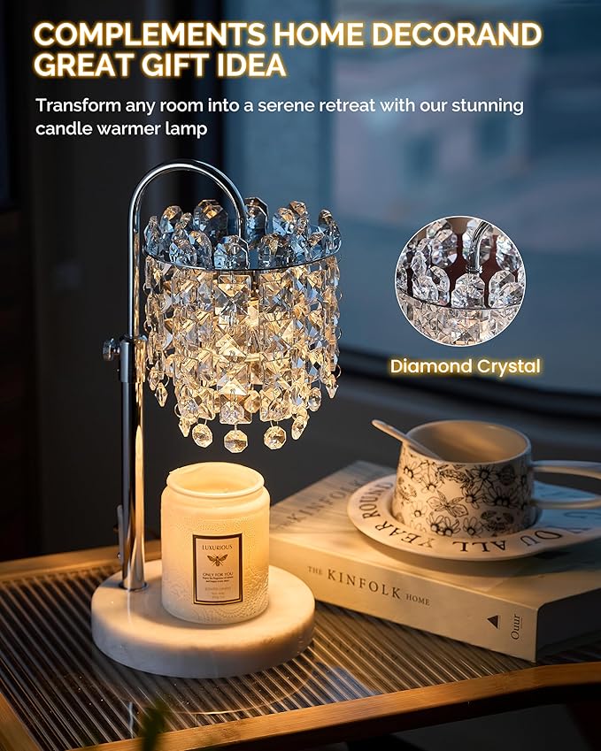 Candle Warmer Lamp with Timer & Dimmable Crystals Candle Lamp Warmer with RGB Mode, Adjustable Height Electric Candle Warmer with 3 Bulbs for Women Mom House Warming Gifts New Home Room Decor