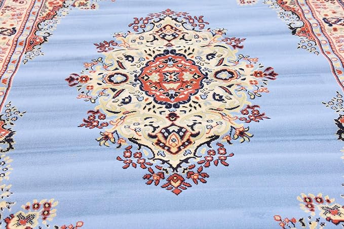 Unique Loom Reza Collection Traditional Persian Style Area Rug, 6 x 9 ft, Light Blue/Ivory