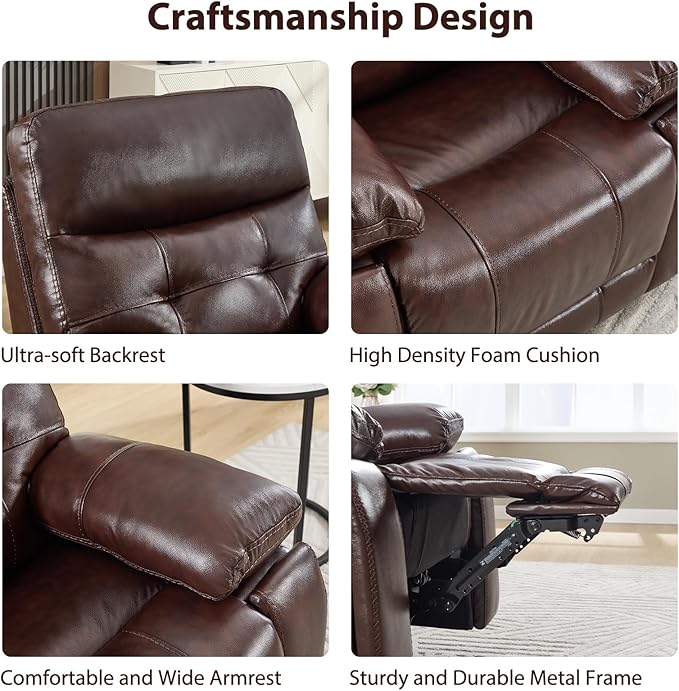 CANMOV Genuine Leather Power Recliner Sofa Set, Power Recliner Chair and Loveseat Set, 2 Pieces Leather Couch with Storage Console, USB Ports, Cup Holders for Living Room,Dark Brown