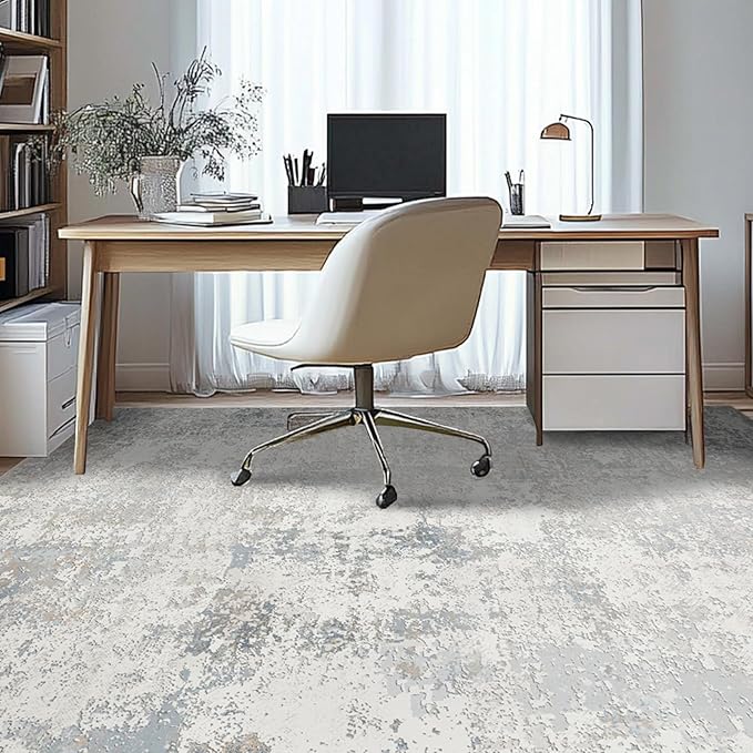 Washable Rugs 8x10 Area Rugs for Living Room - Modern Abstract Rugs for Bedroom,Dining Room,Large Soft Low Pile Carpet with Non Slip Rubber Backing,Neutral Accent Nursery Rug- Beige Blue