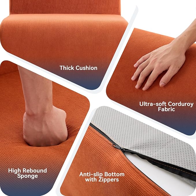 Single Sofa Chair, Upholstered Floor Sofa Couch Fireside Beanbag Chair,Corduroy Boneless Couch for Small Spaces,Memory Foam Lounge Chair for Bedroom, Living Room,Orange