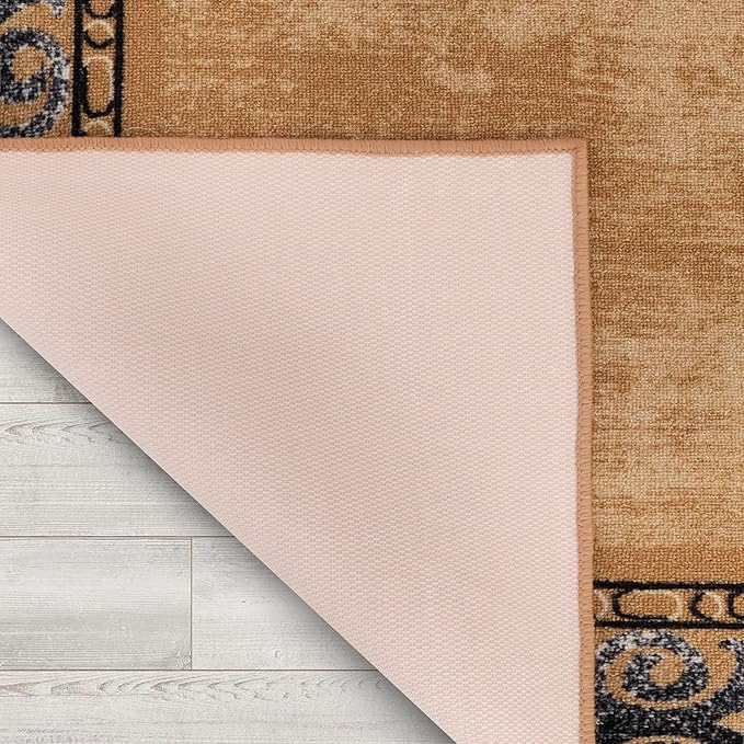 Antep Rugs Alfombras Bordered Modern 3x5 Non-Slip (Non-Skid) Low Pile Rubber Backing Indoor Area Rug (Gold Brown, 3' x 5')