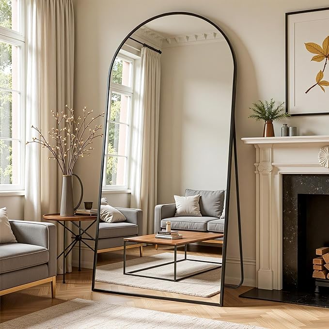 Full Length Mirror, 71"x28" Arched Full Body Mirror, Floor Mirrors with Stand, Body Mirrors Standing Hanging Leaning Against Wall,Aluminum Frame Mirrors for Bedroom Cloakroom,Living Room,Black