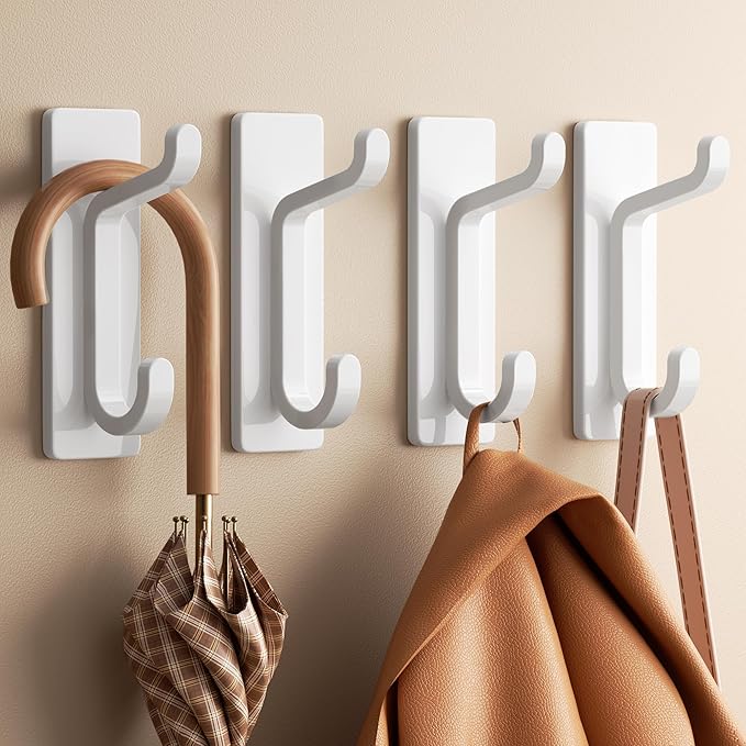 pickpiff Wall Hooks for Coat and Towel: 13LB Adhesive Door Hanger Stick on, White 6 Pack
