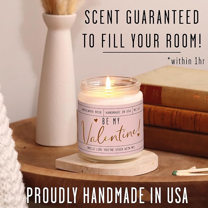 Valentines Day Gifts for Her, Valentine Candles, Valentines Gift for Girlfriend -Will You Be My Valentine Candle, w/Sandalwood & Red Roses I Valentines Gifts for Wife I 9oz, 50Hr Burn, USA Made