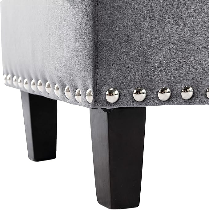 Ottoman with Storage, Storage Ottoman Bench with Button-Tufted, Upholstered End of Bed Bench with Wooden Legs for Bedroom, Entryway (Grey, Set of 1)
