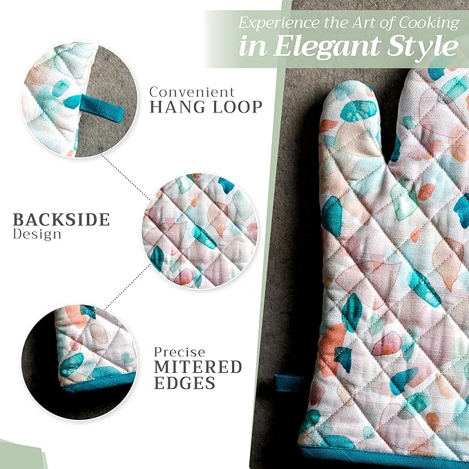 Maison d' Hermine Oven Gloves 100% Cotton Oven Mitt 7" x 13" with Loop Heat Resistant, BBQ, Cooking Gloves, Baking, Grilling, Kitchen, Handling Hot Pans Spring/Summer (Pack of 1, Summer Picnic)