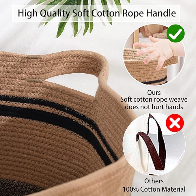 OIAHOMY 80L Laundry Baskets-Laundry Hamper,Storage Basket with Handles,Decorative Basket for Living room,Woven Storage Basket for Toys Bin,Pillows, Blankets,Clothes-20x18in-Yellow Black