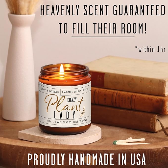 Plant Lady Gifts for Women, Soy Candle, w/Oakmoss & Amber I Plant Lady Themed Ideas I Gifts for Plant Lovers I 50Hr Burn, USA Made