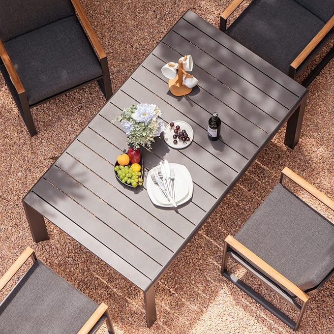 Outdoor Dining Table for 6, 60"x35" Patio Rectangular Dining Tables Powder-Coated Aluminum Table Top Heavy Duty Patio Furniture for Garden,Grey Frame
