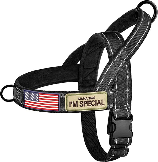 Forestpaw No Pull Dog Harness with Flannel Lining, Reflective Escape Proof Vest for Large Dogs, Quick Release Comfortable for Walking Training (Includes Patches),Black XL