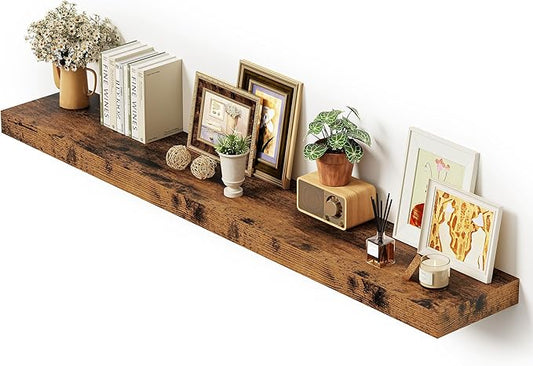 Vivelove 55 inches Long Floating Shelves for Wall, Extra Deeper & Thicker Storage Shelf for Living Room, Kitchen, Farmhouse,Wall Shelves with Invisible Brackets,Set of 1, Rustic Brown