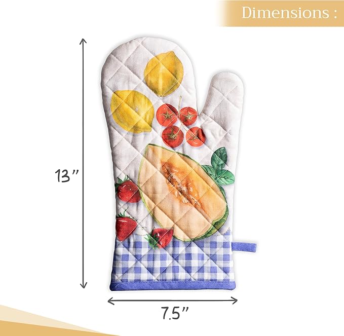 Maison d' Hermine Oven Gloves 100% Cotton Oven Mitt 7" x 13" with Loop Heat Resistant, BBQ, Cooking Gloves, Baking, Grilling, Kitchen, Handling Hot Pans Spring/Summer (Pack of 1, Gourmand)
