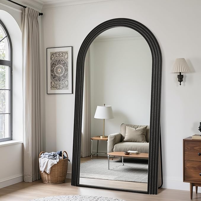 Antok Full Length Mirror 76"×41" Floor Mirror Standing Tall Mirror, Arched Stand up Large Wall Mirrors, Freestanding Full Body Mirrors for Bedroom Living Room Wood Vintage Style Black