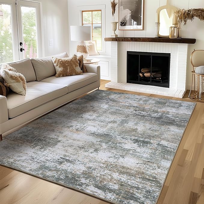 WILLSUN Washable Area Rugs, 3x5 Non-Slip Boho Large Area Rugs for Living Room, Bedroom, Machine Washable Vintage Rug, Indoor Floral Print Carpet for Home Decor, Kid & Pet Friendly Mat