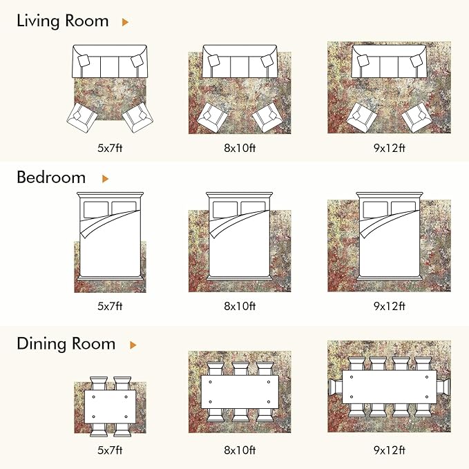 Washable Area Rug for Living Room: 6x9 Modern Abstract Neutral Soft Rug for Bedroom Dining Room No Slip Low Pile Carpet for Nursery Home Office - Red/Ivory