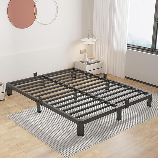 ROIL 4 inch Metal Queen Bed Frame with Rounded Corner Mattress Retainers 3500LBS Heavy Duty Steel Slats No Box Spring Needed Platform Noise-Free Easy Assemble