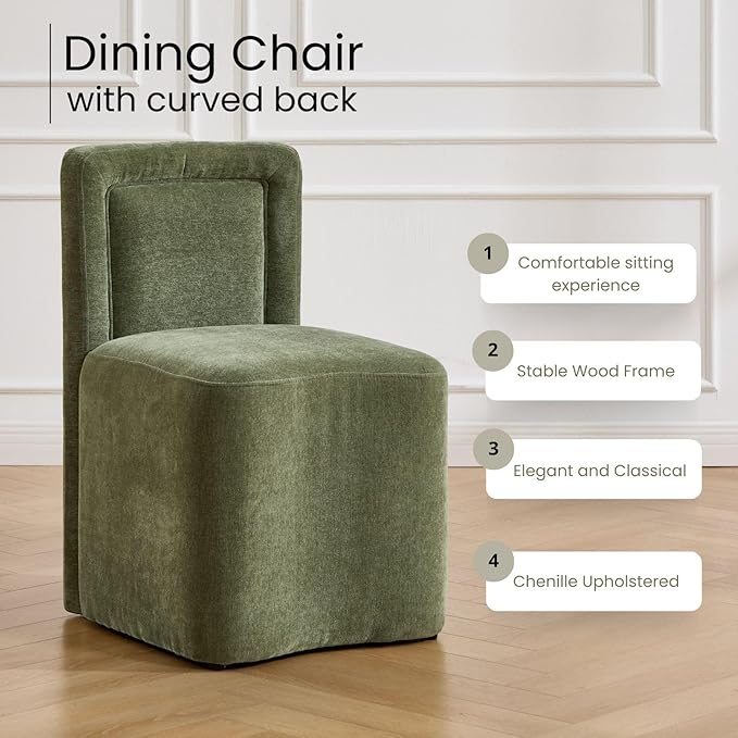 Green Upholstered Dining Chairs Set of 6, Armless Modern Chenille Dining Chairs with High Back, Kitchen Chair for Dining Room/Restaurant/Living Room